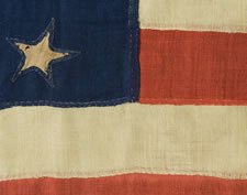 35 STARS, ENTIRELY HAND-SEWN AND WITH GREAT GRAPHIC FEATURES, CIVIL WAR PERIOD, WEST VIRGINIA STATEHOOD, 1863-1865: