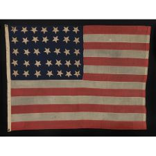 35 STARS, ENTIRELY HAND-SEWN AND WITH ATTRACTIVE EARLY FEATURES, CIVIL WAR PERIOD, WEST VIRGINIA STATEHOOD, 1863-1865, SIGNED "J.W. BRADLEY"