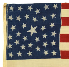 35 STARS, PROBABLY A CIVIL WAR CAMP COLORS, RARE RANDOM CONFIGURATION OF STARS