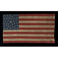 35 STARS, PROBABLY A CIVIL WAR CAMP COLORS, WEST VIRGINIA STATEHOOD, 1863-1865, ONE OF A TINY HANDFUL OF PRESS-DYED WOOL FLAGS WITH A RANDOM CONFIGURATION OF STARS