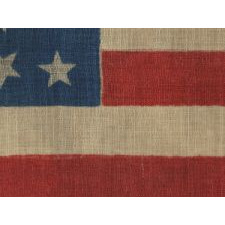 35 STARS, PROBABLY A CIVIL WAR CAMP COLORS, WEST VIRGINIA STATEHOOD, 1863-1865, ONE OF A TINY HANDFUL OF PRESS-DYED WOOL FLAGS WITH A RANDOM CONFIGURATION OF STARS