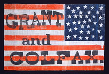 36 STAR OVERPRINTED PARADE FLAG, MADE FOR THE 1868 PRESIDENTIAL CAMPAIGN OF GRANT & COLFAX