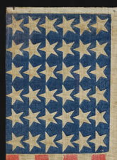 36 STARS, 1864-67, CIVIL WAR ERA, AN UNUSUAL, ELONGATED EXAMPLE WITH BLOOD ORANGE STRIPES AND EXTRA LARGE STARS: