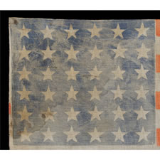 36 STARS, 1864-67, A LARGE SCALE, AMERICAN PARADE FLAG OF THE CIVIL WAR ERA WITH ATTRACTIVE WEAR