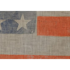 36 STARS, 1864-67, A LARGE SCALE, AMERICAN PARADE FLAG OF THE CIVIL WAR ERA WITH ATTRACTIVE WEAR