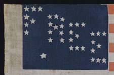 36 STARS (35 ARRANGED TO SPELL THE WORD "FREE" AND A 36TH OUTSIDE THE PATTERN), AN EXTREMELY RARE FLAG MADE FOR THE 1864 CAMPAIGN OF ABRAHAM LINCOLN, WITH RESOUNDING PRO-UNION / ANTI-SLAVERY SENTIMENT