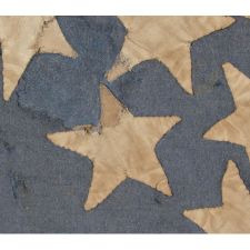 36 STARS ARRANGED IN A RARE "SNOWBALL MEDALLION," ON AN ENTIRELY HAND-SEWN FLAG OF THE CIVIL WAR ERA, WITH GREAT WEAR FROM EXTENDED USE AND IN A GREAT SMALL SIZE FOR THE PERIOD, 1864-1867, NEVADA STATEHOOD