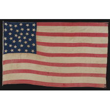 36 STARS, A HOMEMADE FLAG OF THE CIVIL WAR ERA WITH AN EXCEPTIONAL RANDOM STAR PATTERN AND GREAT DISPARITY BETWEEN THE WIDTH OF THE RED AND WHITE STRIPES, NEVADA STATEHOOD, 1864-67