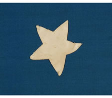 36 STARS, POSSIBLY WITH ONE STAR ADDED, CIVIL WAR ERA, 1863-1867,ENTIRELY HAND-SEWN, A HOMEMADE EXAMPLE IN THE STYLE OF A UNION BATTLE FLAG, WITH A TALL AND NARROW CANTON