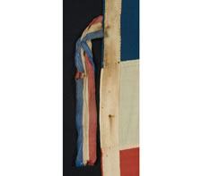 36 STARS, POSSIBLY WITH ONE STAR ADDED, CIVIL WAR ERA, 1863-1867,ENTIRELY HAND-SEWN, A HOMEMADE EXAMPLE IN THE STYLE OF A UNION BATTLE FLAG, WITH A TALL AND NARROW CANTON