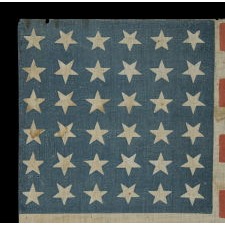 36 STARS, MADE FOR THE 1868 PRESIDENTIAL CAMPAIGN OF ULYSSES S. GRANT & SCHUYLER COLFAX, UNIQUE AMONG KNOWN EXAMPLES, IN A BOLD LARGE SIZE, WITH ATTRACTIVE WESTERN LETTERS AND THE INTERESTING INCLUSION OF AN EXCLAMATION POINT