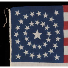 37 STAR PORTRAIT PARADE FLAG FROM THE 1868 PRESIDENTIAL CAMPAIGN OF ULYSSES S. GRANT & SCHUYLER COLFAX, IN A LARGE SCALE, THE PLATE EXAMPLE FROM THE BOOK "THREADS OF HISTORY," ONE OF THE MOST IMPORTANT & GRAPHIC DESIGNS KNOWN TO EXIST