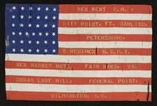 37 STAR, SILK PARADE FLAG WITH GOLD-PAINTED, HAND-STENCILED BATTLE HONORS OF THE 5TH OHIO COLORED INFANTRY, FOUND AMONG THE POSSESSIONS OF COMMANDING OFFICER, COL. JAMES M. CONINE