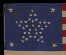 37 STARS IN THE "GREAT STAR" PATTERN WITH A STAR IN EACH CORNER, A RARE, BEAUTIFUL, AND DESIRABLE DESIGN, MADE DURING THE PERIOD OF RECONSTRUCTION OF THE SOUTH, POSSIBLY IN CELEBRATION OF THE CENTENNIAL OF AMERICAN INDEPENDENCE, NEBRASKA STATEHOOD, 1867-7