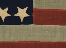 37 UPSIDE-DOWN STARS, ENTIRELY HAND-SEWN, NEBRASKA STATEHOOD, 1867-1876, THE ERA OF AMERICAN RECONSTRUCTION