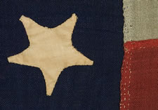 37 UPSIDE-DOWN STARS, ENTIRELY HAND-SEWN, NEBRASKA STATEHOOD, 1867-1876, THE ERA OF AMERICAN RECONSTRUCTION