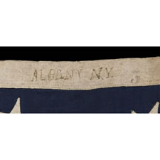 38 HAND-SEWN STARS ON AN ANTIQUE FLAG IN A SMALL SCALE FOR THE 19TH CENTURY, SIGNED ALBANY, NEW YORK, 1876-1889, COLORADO STATEHOOD