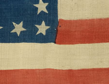 38 STAR FLAG WITH A VERY RARE CIRCLE-IN-A-SQUARE MEDALLION, SOLD BY HORSTMANN BROS. OF PHILADELPHIA, MADE FOR THE 1876 CENTENNIAL CELEBRATION