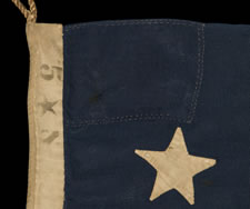 38 STARS IN A NOTCHED CONFIGURATION, ENTIRELY HAND-SEWN, MADE BY WILLIAM J. POWELL IN NEW YORK CITY BETWEEN 1881 AND 1885, (COLORADO STATEHOOD)