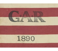 42 STARS, AN UNOFFICIAL STAR COUNT, WITH A CIVIL WAR VETERANS' OVERPRINT ACCOMPANIED BY THE DATE "1890",  UNUSUALLY EARLY FOR A G.A.R. FLAG & THE ONLY KNOWN EXAMPLE IN THIS STYLE