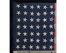 42 STARS, AN UNOFFICIAL STAR COUNT, 1889-1890, POSSIBLY A U.S. CAVALRY STANDARD, INTERESTING TALL AND NARROW FORMAT, WASHINGTON STATEHOOD