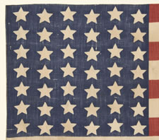 42 STARS IN A WAVE CONFIGURATION OF LINEAL COLUMNS, NEVER AN OFFICIAL STAR COUNT, 1889-1890, WASHINGTON STATEHOOD