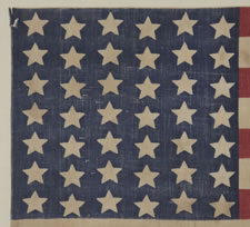 42 STARS IN A WAVE CONFIGURATION OF LINEAL COLUMNS, NEVER AN OFFICIAL STAR COUNT, 1889-1890, WASHINGTON STATEHOOD