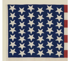 42 UPSIDEDOWN STARS IN A WAVE CONFIGURATION ON A BRILLIANT BLUE CANTON, 1889-1890, WASHINGTON STATEHOOD, AN UNOFFICIAL STAR COUNT