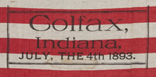 44 STARS, WYOMING STATEHOOD, WITH SCATTERED STAR POSITIONING AND AN OVERPRINT FROM A CELEBRATION OF INDEPENDENCE DAY IN THE TOWN OF COLFAX, INDIANA, IN 1893