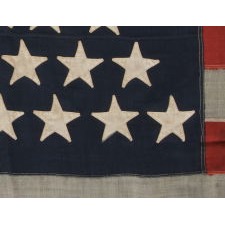 44 STARS IN ZIGZAGGING ROWS ON AN ANTIQUE AMERICAN AMERICAN FLAG MADE DURING THE LAST DECADE OF THE 19TH CENTURY, REFLECTS WYOMING STATEHOOD, 1890-1896