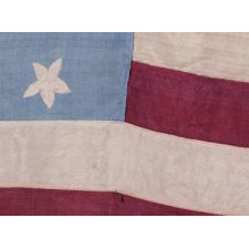 45 HAND-EMBROIDERED STARS WITH WONDERFUL, FLOWER-LIKE PROFILES ON A HOMEMADE SILK FLAG WITH A CORNFLOWER BLUE CANTON AND BURGUNDY RED STRIPES, A MAGIFICENT EXAMPLE OF THE 1896-1908 PERIOD, SPANISH-AMERICAN WAR ERA, UTAH STATEHOOD