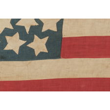 45 HAND-SEWN STARS ON A DENIM BLUE CANTON, WITH GREAT FOLK QUALITIES, ON A HOMEMADE FLAG OF THE 1896-1908 PERIOD, SPANISH-AMERICAN WAR ERA, UTAH STATEHOOD