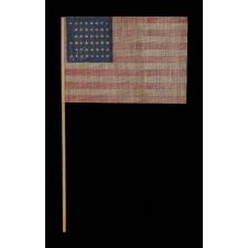 45 STAR ANTIQUE AMERICAN PARADE FLAG WITH ITS STARS ARRANGED IN A NOTCHED PATTERN, 1896-1908, UTAH STATEHOOD