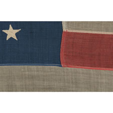 45 STARS ON AN ANTIQUE AMERICAN FLAG WITH A RICH INDIGO BLUE CANTON AND ATTRACTIVE WEAR, 1896-1907, SPANISH-AMERICAN WAR ERA, UTAH STATEHOOD