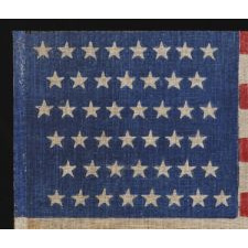 45 STARS IN ZIGZAGING OFFSET ROWS, AN UNUSUAL CONFIGURATION ON AN ANTIQUE AMERICAN PARADE FLAG WITH EXCEPTIONAL COLOR, UTAH STATEHOOD, 1896-1908, SPANISH-AMERICAN WAR ERA