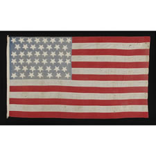 45 UNUSUAL STARS ON A HOMEMADE COTTON FLAG WITH A BEAUTIFULLY FADED CANTON, 1896-1907, SPANISH-AMERICAN WAR ERA, UTAH STATEHOOD