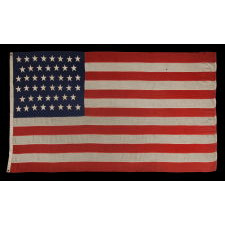 46 STARS ON AN ANTIQUE AMERICAN FLAG, SIGNED BY THE MAKER, M.G. COPELAND OF WASHINGTON, D.C., 1907-1912, OKLAHOMA STATEHOOD