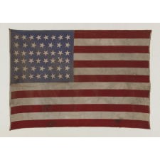 46 STARS WITH VARIED STAR POSITIONING ON AN ANTIQUE AMERICAN FLAG, 1907-1912, REFLECTS OKLAHOMA STATEHOOD