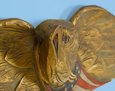 47-INCH, ELONGATED STERN BOARD EAGLE IN THE MANNER OF BELLAMY, WITH GILDED & PAINTED SURFACE, CA 1900