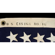 48 STAR, U.S. NAVY SMALL BOAT ENSIGN, MADE AT MARE ISLAND, CALIFORNIA DURING WWII, SIGNED AND DATED MARCH, 1941