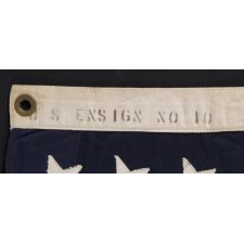 48 STAR, U.S. NAVY SMALL BOAT ENSIGN WITH AN ATTRACTIVE, ELONGATED FORMAT, MADE AT MARE ISLAND, CALIFORNIA DURING WWII, SIGNED AND DATED JULY, 1943