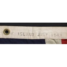 48 STAR, U.S. NAVY SMALL BOAT ENSIGN WITH AN ATTRACTIVE, ELONGATED FORMAT, MADE AT MARE ISLAND, CALIFORNIA DURING WWII, SIGNED AND DATED JULY, 1943