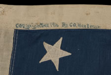 48 STARS CONFIGURED INTO THE LETTERS "U.S.A.", COPYWRITTEN IN 1916 BY C.A. HARTMAN, ONE OF ONLY THREE KNOWN SURVIVING EXAMPLES AND ONE OF THE MOST INTERESTING DESIGNS KNOWN TO EXIST IN EARLY FLAGS