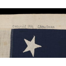 48 STARS CONFIGURED INTO THE LETTERS “U.S.A.”, COPYRIGHTED IN 1916 BY C.A. HARTMAN, ONE OF ONLY FOUR KNOWN SURVIVING EXAMPLES AND ONE OF THE MOST INTERESTING DESIGNS KNOWN TO EXIST IN EARLY FLAGS