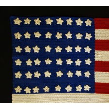 48 STARS ON A CROCHETED ON AN AMERICAN FLAG MADE DURING THE WWI - WWII ERA, A BEAUTIFUL EXAMPLE WITH STRIKING COLORS