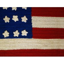 48 STARS ON A CROCHETED ON AN AMERICAN FLAG MADE DURING THE WWI - WWII ERA, A BEAUTIFUL EXAMPLE WITH STRIKING COLORS