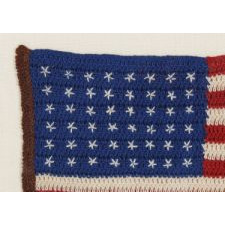 48 STARS, CROCHETED, A PARTICULARLY BEAUTIFUL EXAMPLE OF THE 1912 - WWI ERA, WITH AN ATTRACTIVE CHESTNUT BROWN HOIST