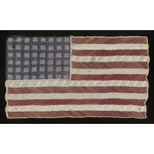 48 STARS THAT RESEMBLE SNOWFLAKES ON AN EXTRAORDINARY NEEDLEWORK FLAG MADE IN THE NEAR EAST FOR AN AMERICAN CITIZEN, 1912-1918 or POSSIBLY PRIOR