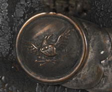 AMERICAN MILITARY BELL CROWN SHAKO OR "TAR BUCKET" CAP, 1821-1830, FOUND IN A HOUSE IN CHAMBERSBURG, PENNSYLVANIA