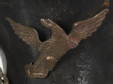 AMERICAN MILITARY BELL CROWN SHAKO OR "TAR BUCKET" CAP, 1821-1830, FOUND IN A HOUSE IN CHAMBERSBURG, PENNSYLVANIA